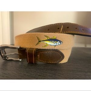 Men’s cotton/leather belt with embroidered fish
